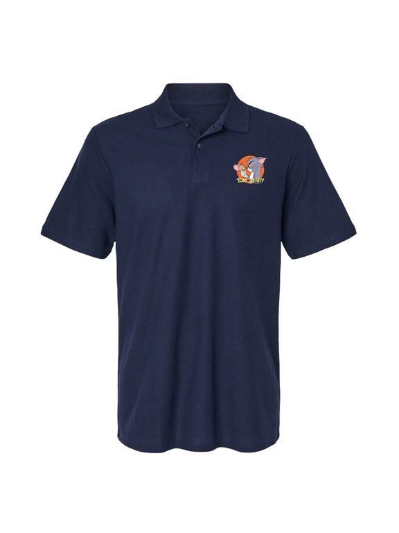 Tom and Jerry Tom and Jerry Characters Cotton Polo Shirt, Navy, Large