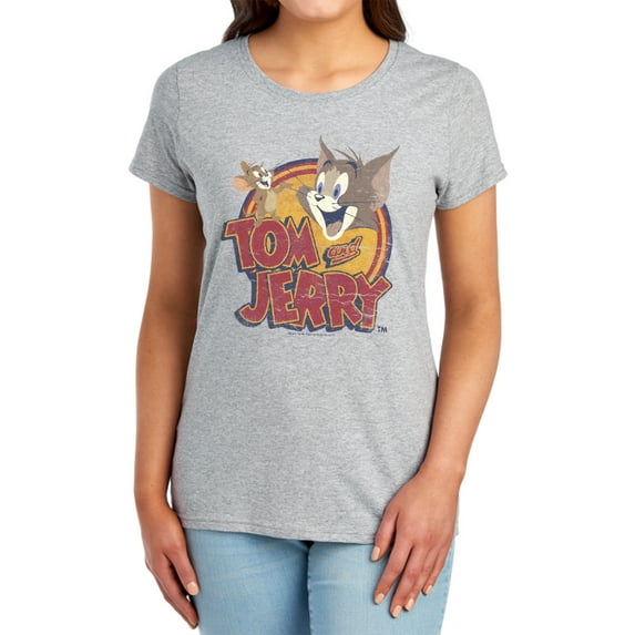 Tom and Jerry Water Damaged Women's T Shirt, Athletic Heather, X-Large