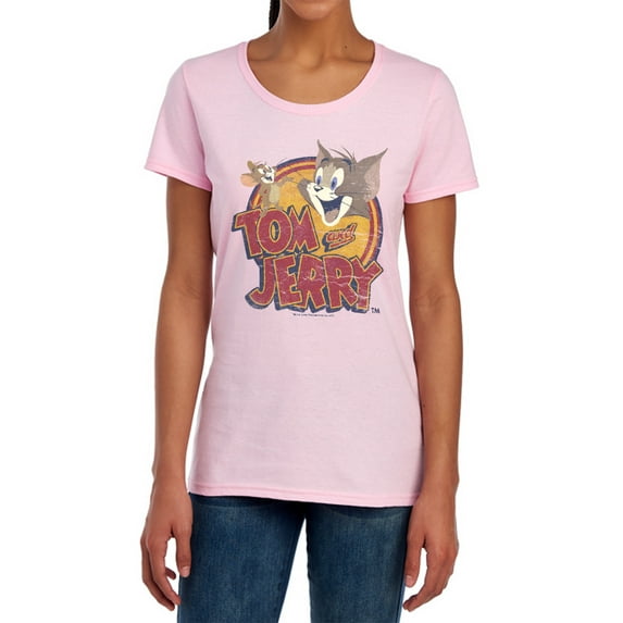 Tom and Jerry Water Damaged Women's T Shirt, Pink, Small