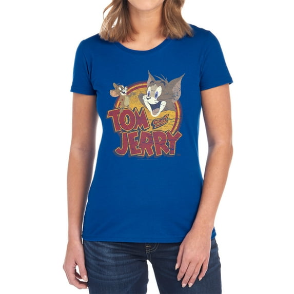 Tom and Jerry Water Damaged Women's T Shirt, Royal, Medium