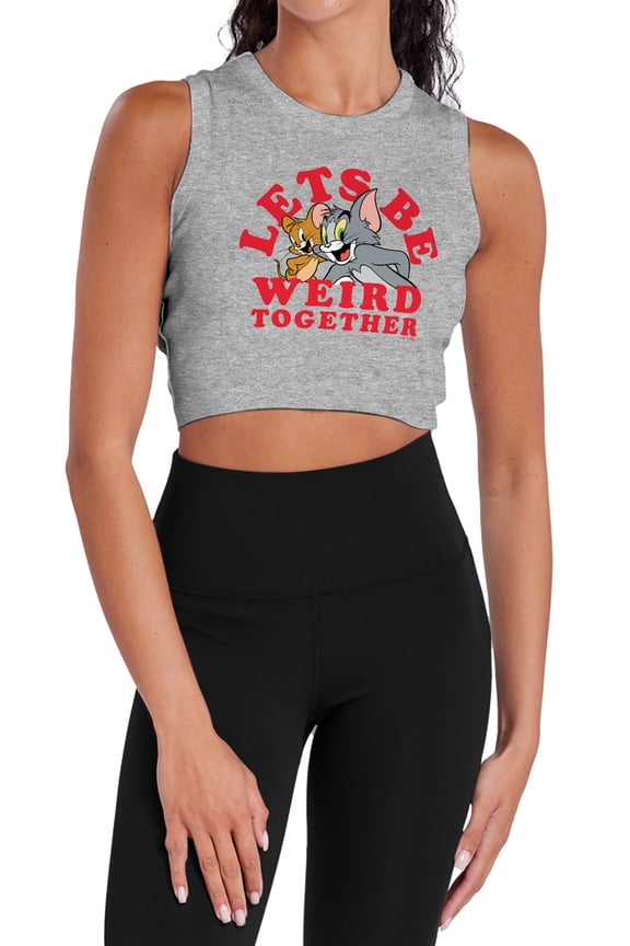 Tom and Jerry Weird Together Valentine Women's Sleeveless Crop Top Tank, Athletic Heather, X-Large