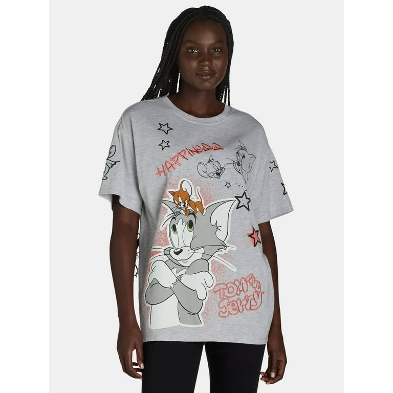 Tom and Jerry Women s Embroidered Graphic Print T Shirt Sizes XXS XXL Walmart