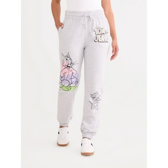 Tom and Jerry Women’s Graphic Joggers with Embroidery, Sizes XXS-XXL