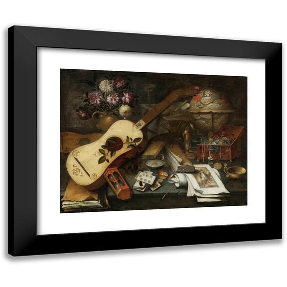 Tomás Hiepes 14x12 Black Modern Framed Museum Art Print Titled - Still Life with a Guitar