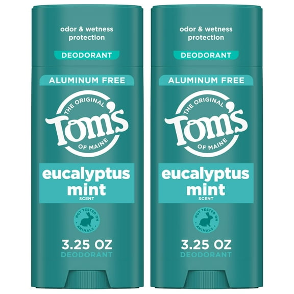 Tom's of Maine Eucalyptus Mint Aluminum Free Natural Deodorant For Women & Men  Goes on Clear  Odor & Wetness Protection  Naturally Derived and Moisture-Locking Ingredients  3.25 oz 2 Pack