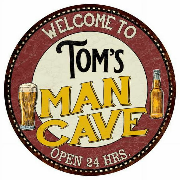 Tom's Man Cave 14" Round Metal Sign Kitchen Bar Wall Decor 100140035030