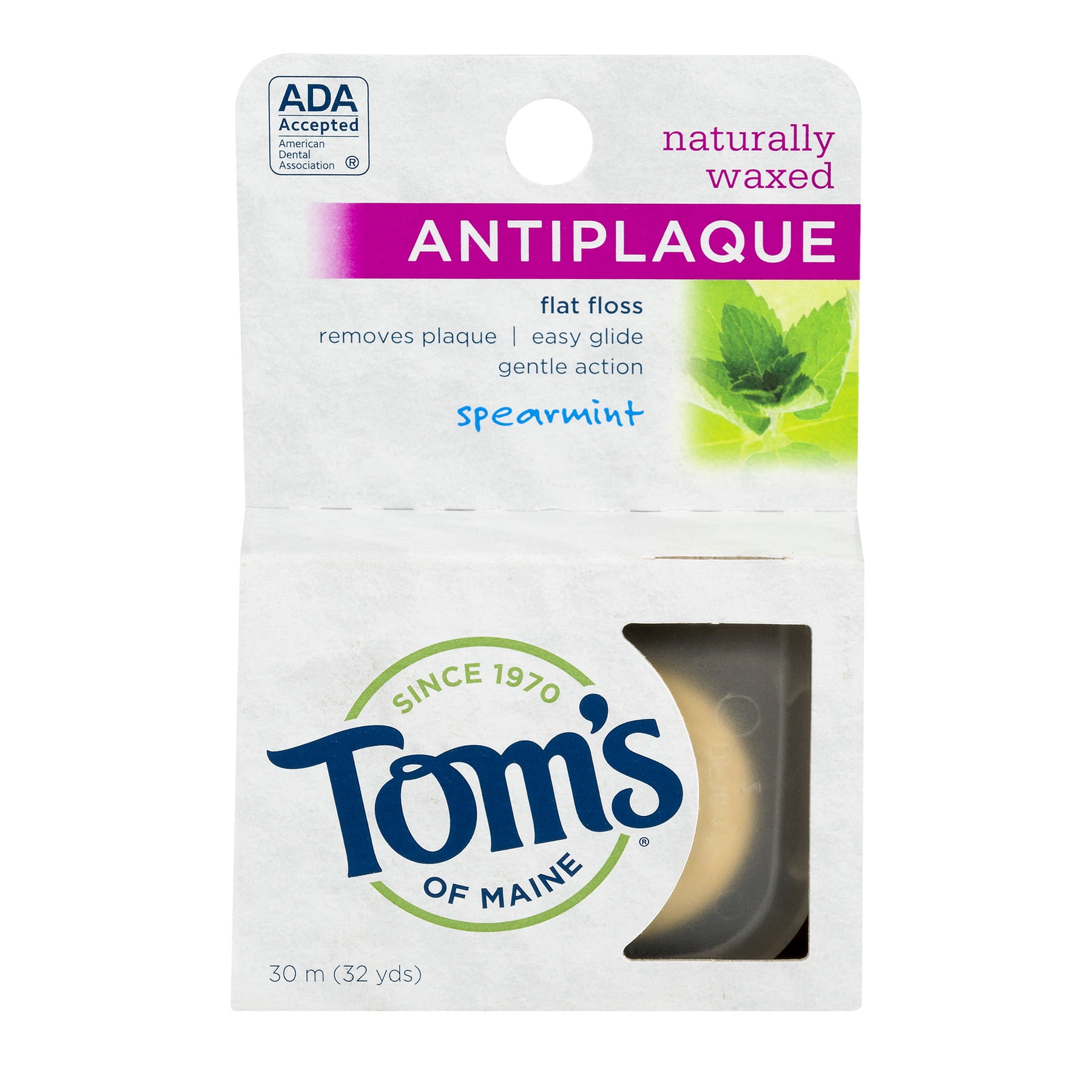 Tom's Of Maine Dental Mint Antiplaque Flat Floss Waxed Spearmint