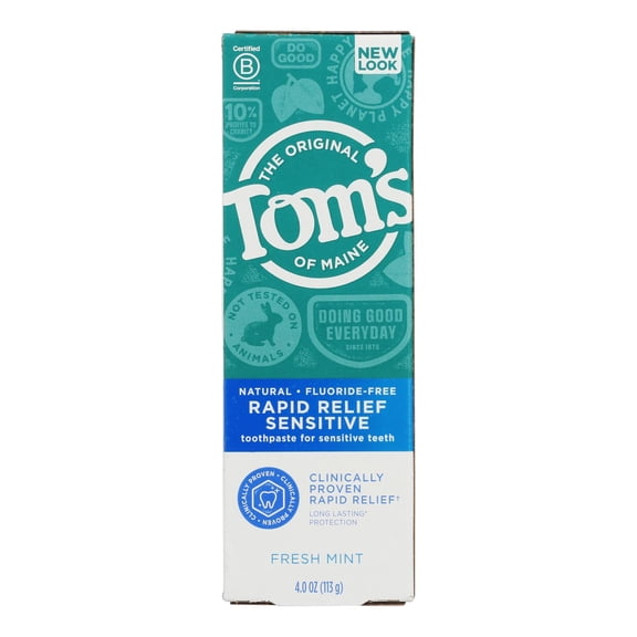 Tom's Of Maine Rapid Relief Sensitive Toothpaste - Fresh Mint Fluoride-free - Case Of 6 - 4 Oz.