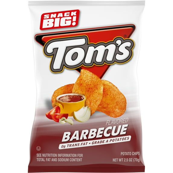 Tom's Potato Chips, Barbecue Chips, 2.5 oz Snack Bag