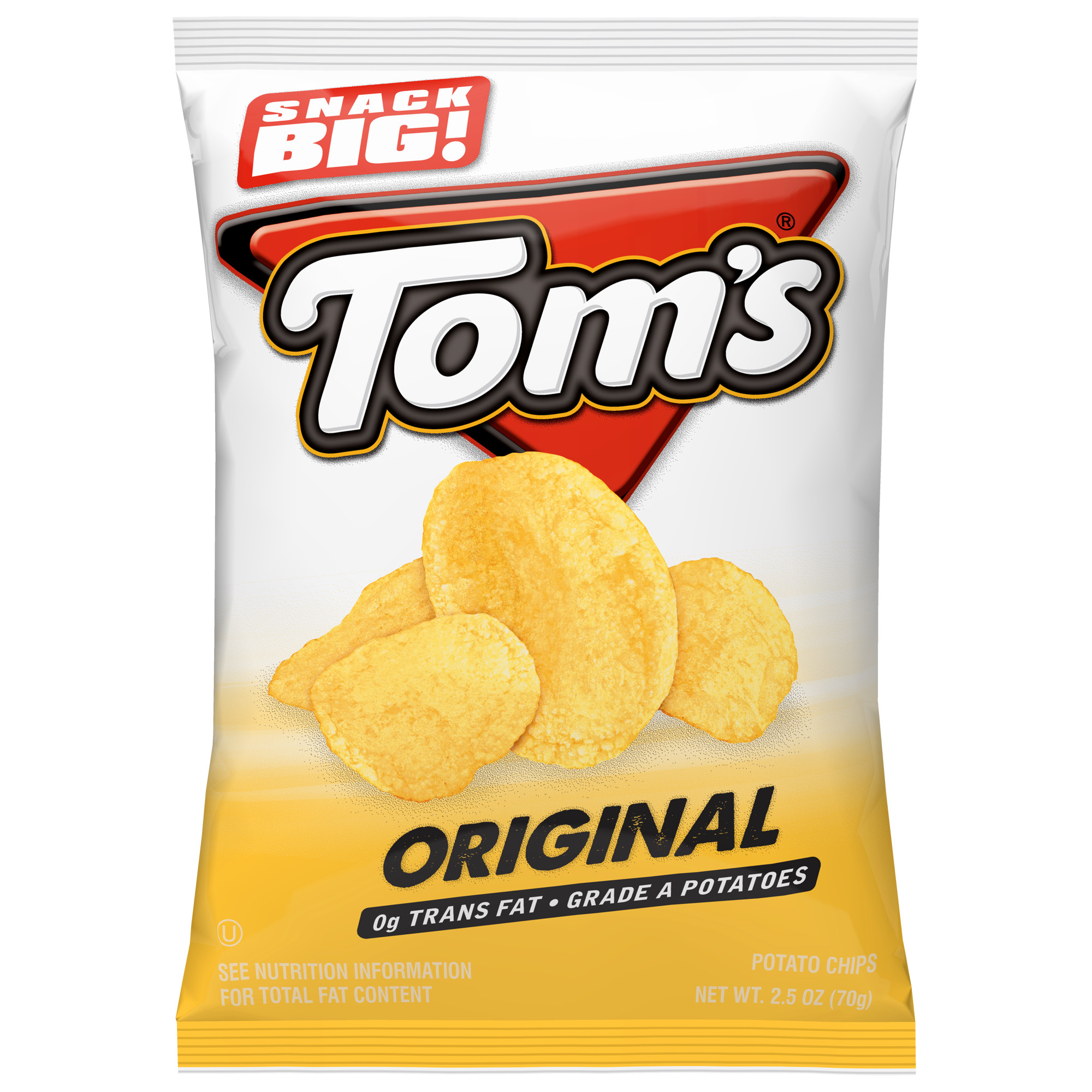 Tom's Potato Chips, Plain, 2.5 oz Snack Bag