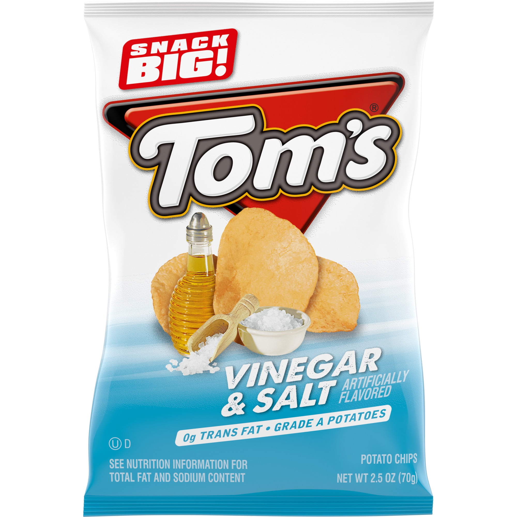 Tom's Potato Chips, Vinegar and Salt, 2.5 oz Snack Bag