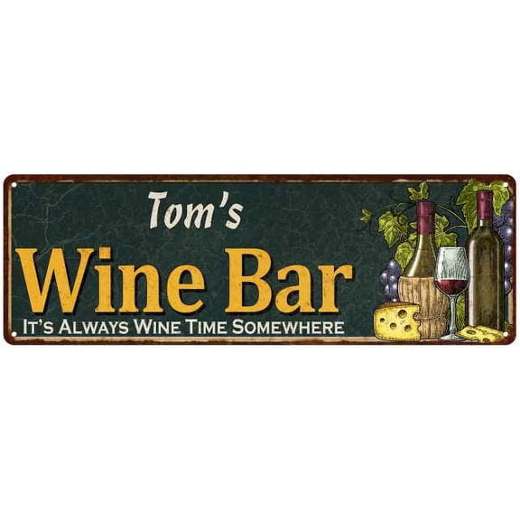 Tom's Wine Bar Green Chic Sign Home Kitchen Décor 8 x 24 Matte Finish Metal 108240001359