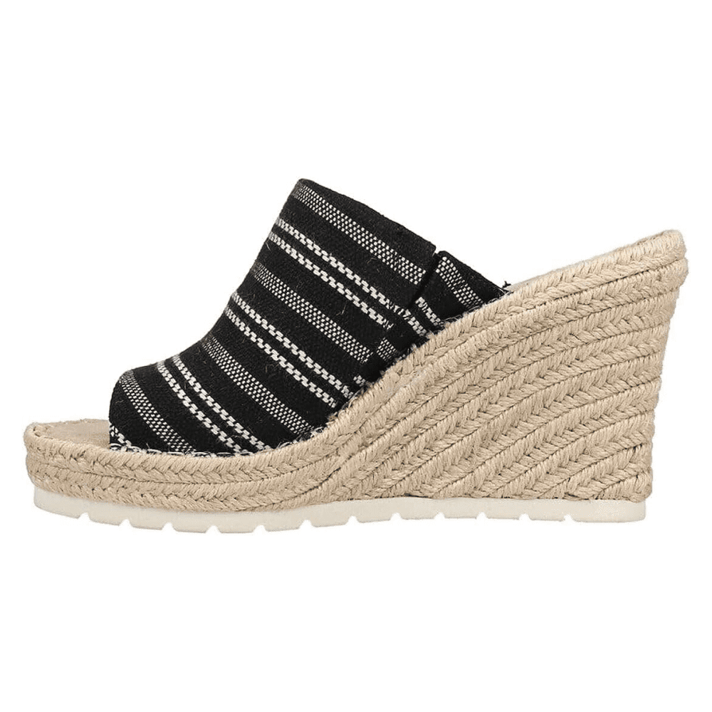 Tom's Women's Monica Mule Rope Wrap Wedges Black Global Stripe, Sz 8