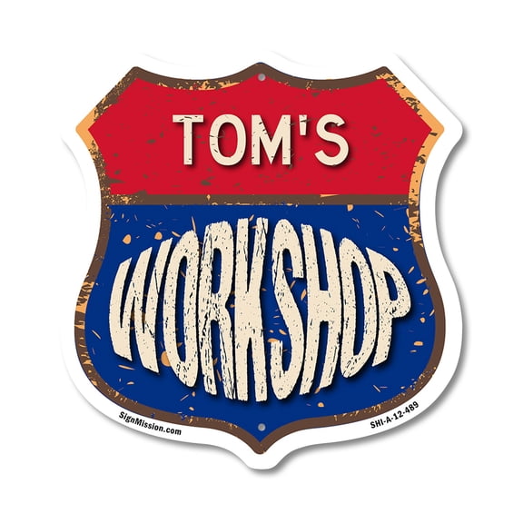 Tom's Workshop 12 inch X 12 inch Shield-Shaped Rust-Free Aluminum Metal Sign Weather Resistant, UV Protected To last, Gift for Dads and Uncles Classic Americana Crafted in the USA