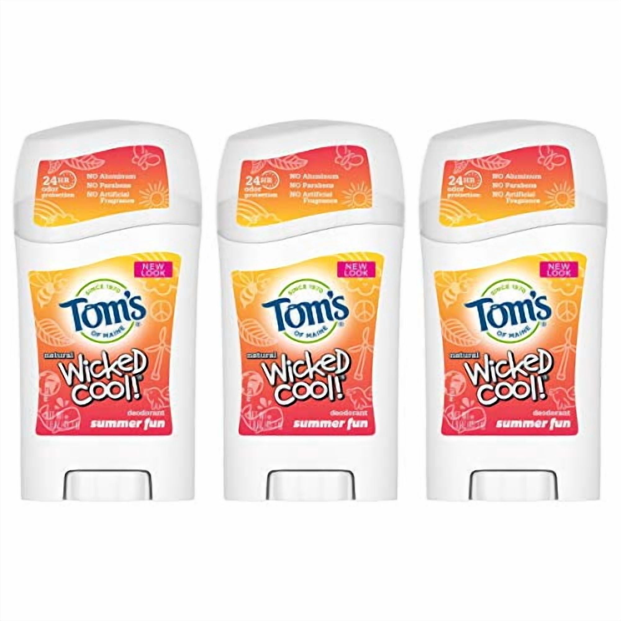 Tom's of Maine Aluminum-Free Wicked Cool! Natural Deodorant for Kids, Summer Fun, 1.6 oz. 3-Pack