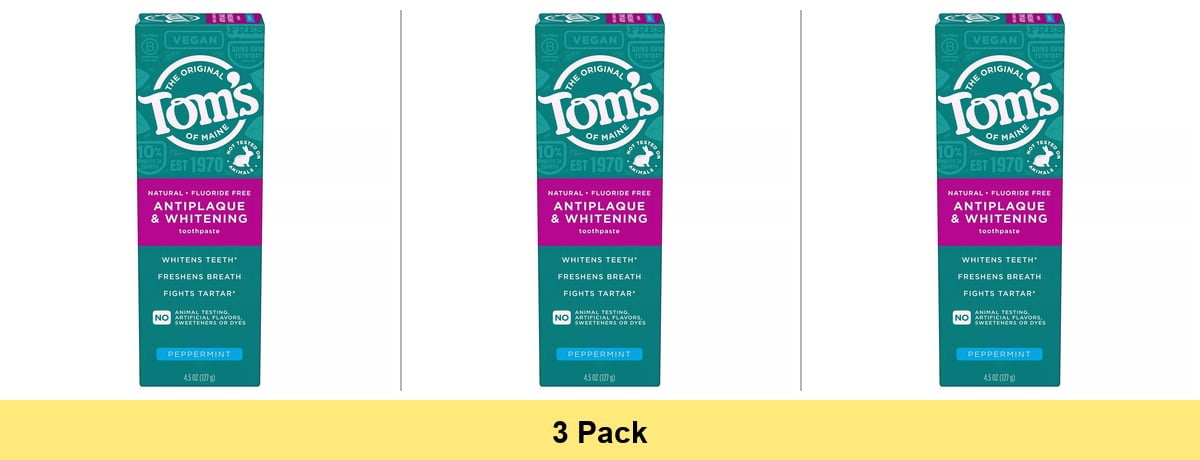 Tom's of Maine Antiplaque & Whitening Toothpaste Peppermint Flavor - 3 Pack Bundle