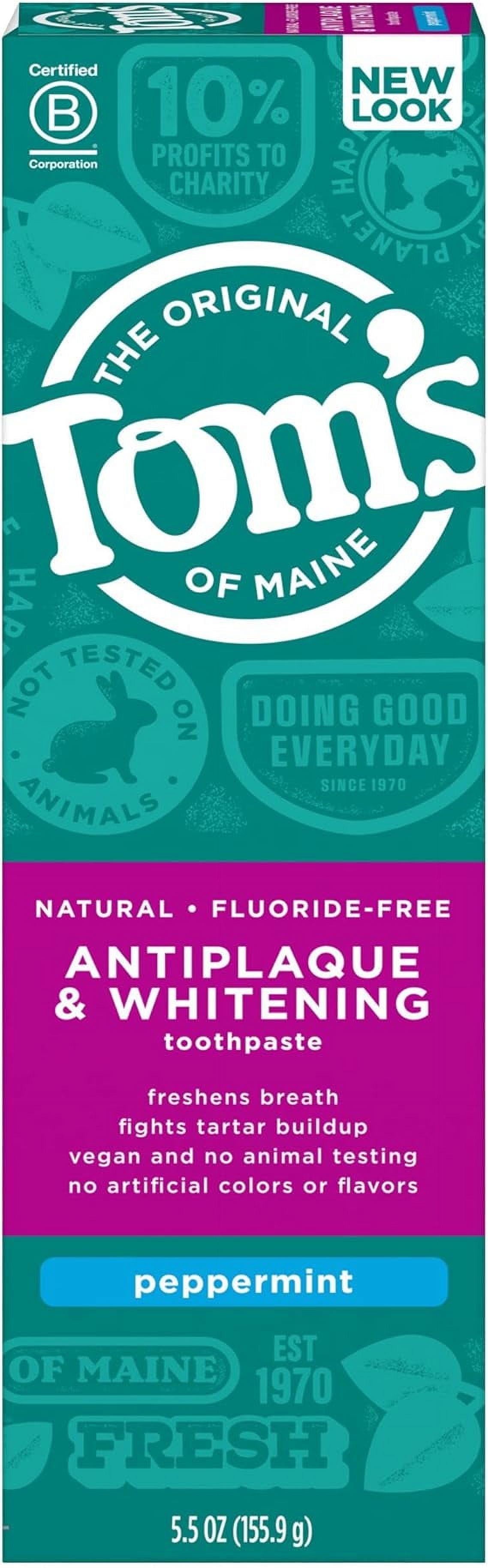 Tom's of Maine Antiplaque and Whitening Fluoride-Free Natural Toothpaste Peppermint 5.5 oz Pack of 2