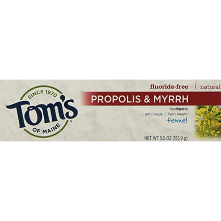 Tom's of Maine Fluoride-Free Propolis & Myrrh Natural Toothpaste, Fennel, 5.5 oz. 2-Pack (Packaging May Vary)