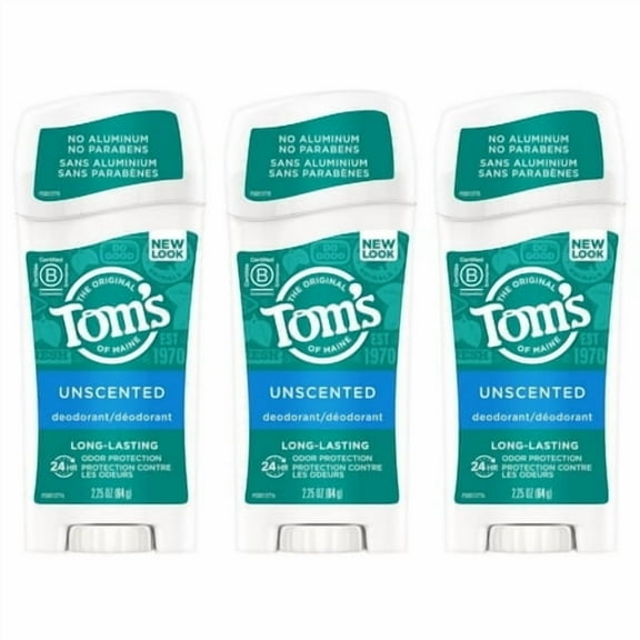 Tom's of Maine Long-Lasting Aluminum-Free Natural Deodorant for Women, Unscented, 2.25 oz. 3-Pack (Packaging May Vary)