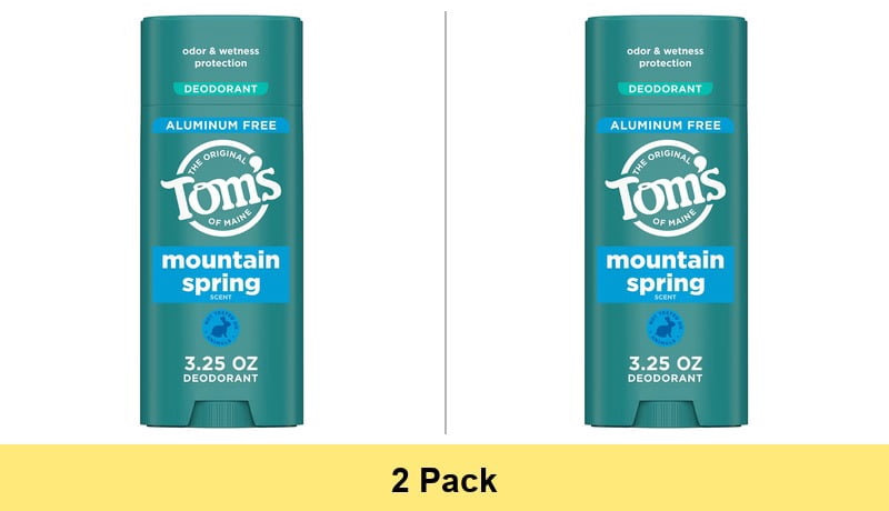 Tom's of Maine Mountain Spring Natural Deodorant for Men and Women, Aluminum Free, 3.25 oz - 2 Pack