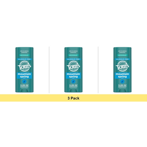 Tom's of Maine Mountain Spring Natural Deodorant for Men and Women, Aluminum Free, 3.25 oz - 3 Pack