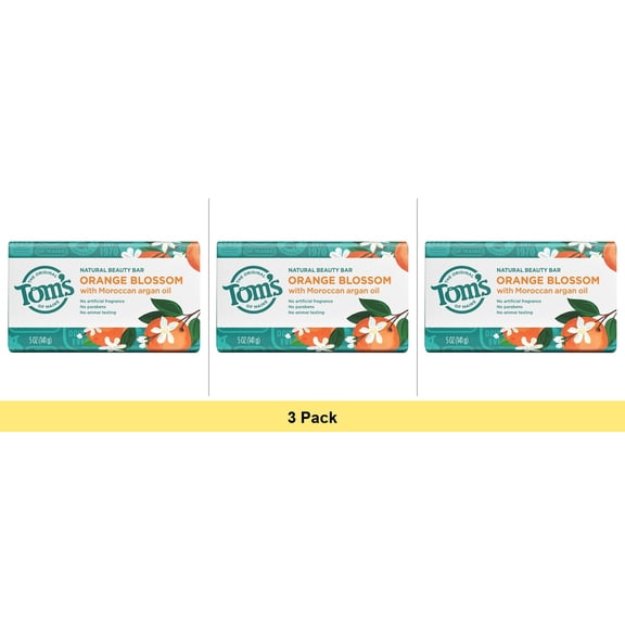 Tom's of Maine Natural Bar Soap Orange Blossom Moroccan Argan Oil 5 Oz - 3 Pack