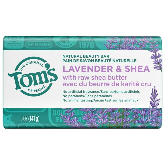 Tom's of Maine Natural Beauty Bar Soap, Lavender & Shea With Raw Shea Butter, 5 oz, 3 Pack