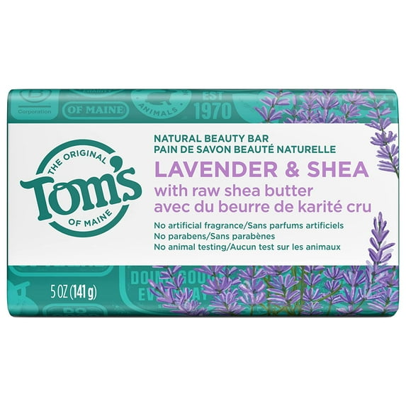 Tom's of Maine Natural Beauty Bar Soap, Lavender & Shea With Raw Shea Butter, 5 oz, 3 Pack