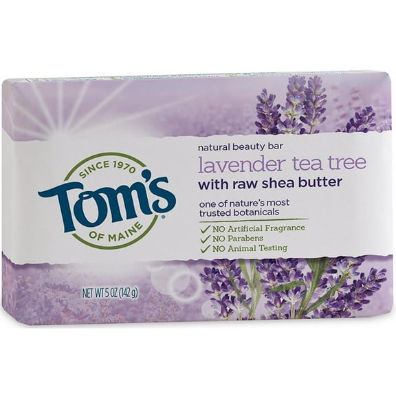 Tom's of Maine Natural Beauty Bar Soap With Raw Shea Butter, Lavender Tea Tree 5 oz (Pack of 2)