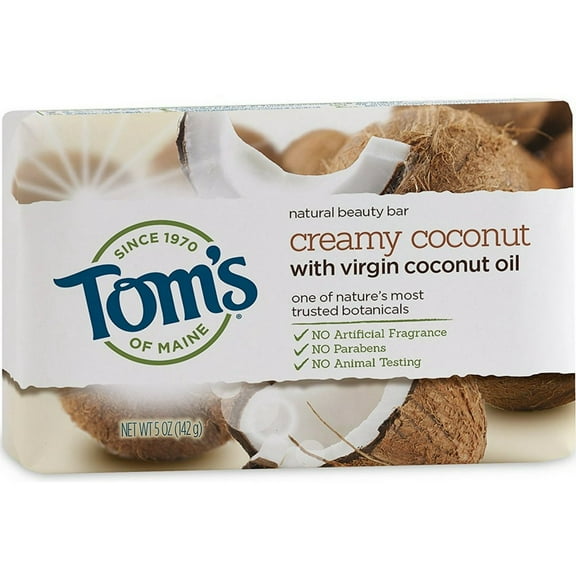 Tom's of Maine Natural Beauty Bar Soap with Virgin Coconut Oil 5 oz (Pack of 2)