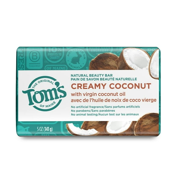 Tom's of Maine Natural Beauty Bar Soap with Virgin Coconut Oil 5 oz (Pack of 6)