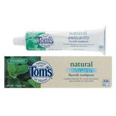 Tom's of Maine Natural Care Fluoride Toothpaste, Anticavity, Spearmint, 6 oz (170 g) (Pack of 6)