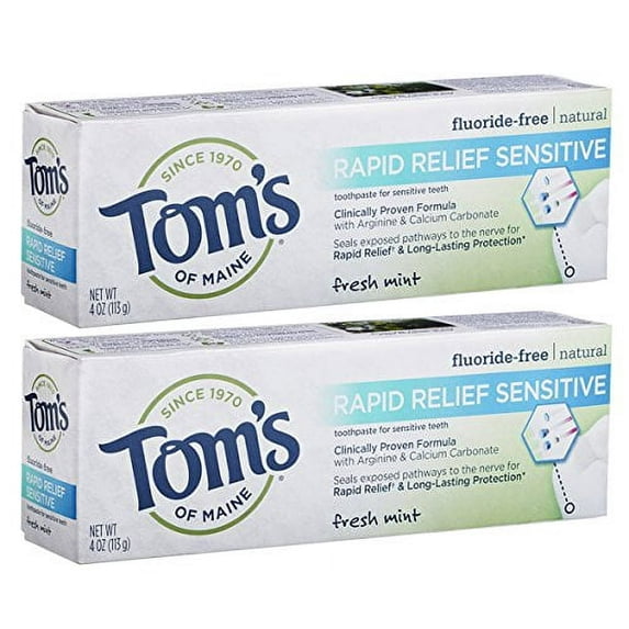 Tom?s of Maine Rapid Relief Sensitive Toothpaste Fresh Mint 4 oz, 2 Pack Fluoride Toothpaste for Sensitive Teeth and Enamel Protection