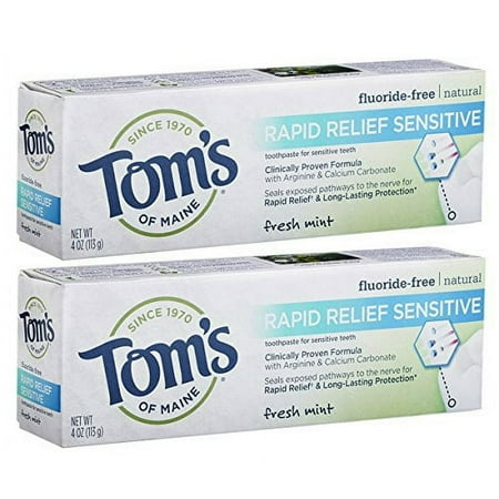 Toms of Maine Rapid Relief Sensitive Toothpaste Fresh Mint 4 oz, 2 Pack Fluoride Toothpaste for Sensitive Teeth and Enamel Protection