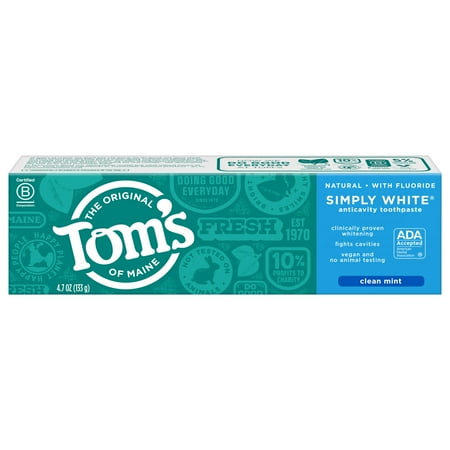 Tom's of Maine Natural Simply White Fluoride Toothpaste, Clean Mint, 4.7 oz.