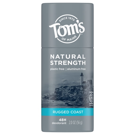 Tom's of Maine Natural Strength Plastic-Free Aluminum-Free Deodorant for Men, Rugged Coast, 2 oz.