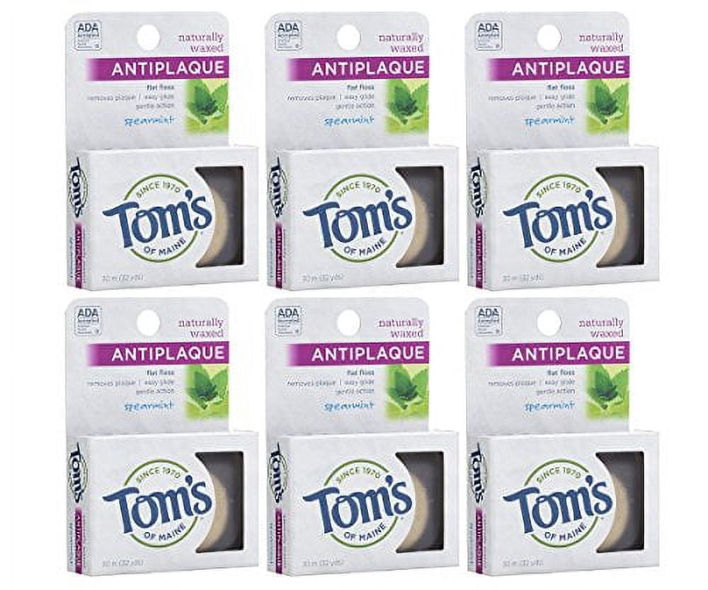 Tom's of Maine Natural Waxed Antiplaque Flat Floss, Dental Floss, Natural Floss, Spearmint, 32 Yards, 6-Pack