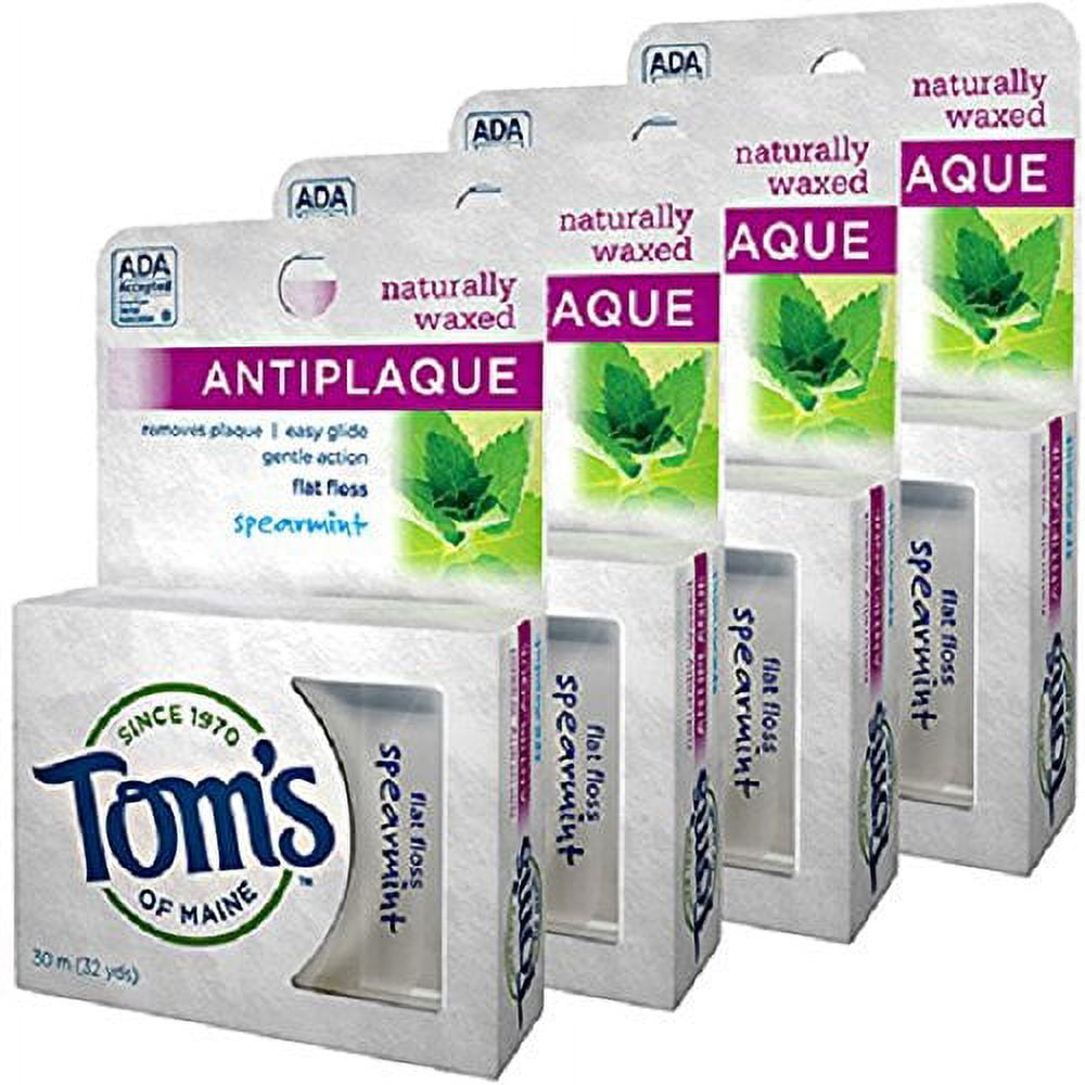 Tom's of Maine Naturally Waxed Anti-Plaque Flat Floss Spearmint 32 Yards (Pack of 4)