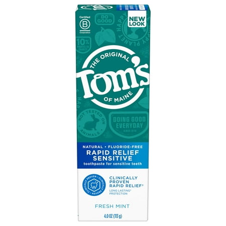 Tom's of Maine Rapid Relief Sensitive Fluoride-Free Natural Toothpaste, Fresh Mint, 4.0 oz