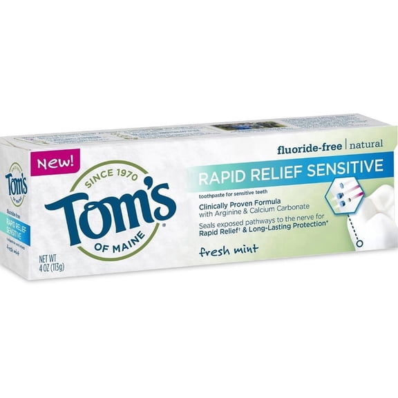 Tom's of Maine Rapid Relief Sensitive Natural Toothpaste, Fresh Mint 4 oz (Pack of 4)