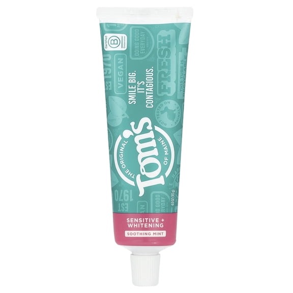 Tom's of Maine Sensitive + Whitening, Toothpaste for Sensitive Teeth, Fluoride-Free, Soothing Mint, 1 oz
