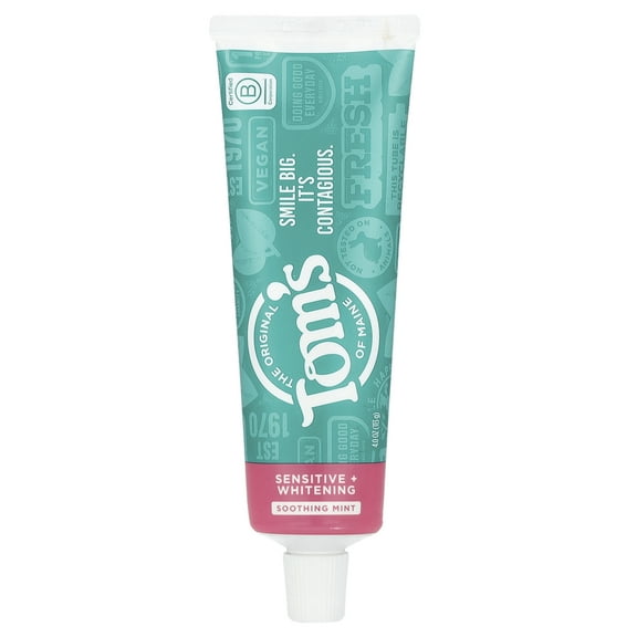 Tom's of Maine Sensitive + Whitening, Toothpaste for Sensitive Teeth, Fluoride-Free, Soothing Mint, 1 oz