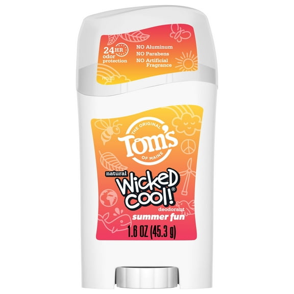 Toms of Maine Summer Fun Wicked Cool! Natural Deodorant for Tweens, Aluminum Free Deodorant Stick, 1.6 oz