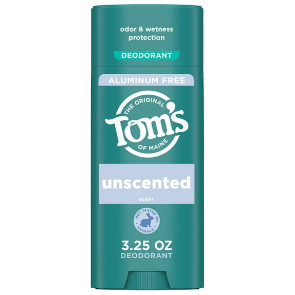 Tom’s of Maine Unscented Natural Deodorant, Aluminum Free, Clear Application, Odor & Wetness Protection, Naturally Derived Ingredients, 3.25 oz