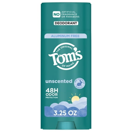Tom’s of Maine Unscented Natural Deodorant for Men and Women, Aluminum Free, 3.25 oz