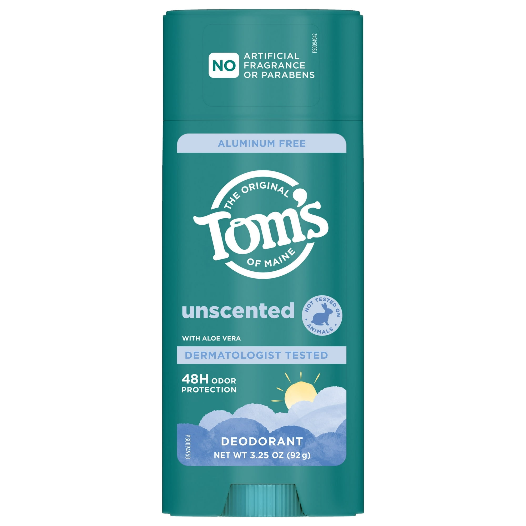 Tom's of Maine Unscented Natural Deodorant for Men and Women, Aluminum Free, 3.25 oz - 2 Pack