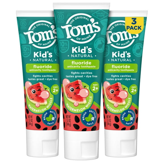 Tom’s of Maine Watermelon Wiggle Kids Toothpaste with Fluoride, 5.1 Oz, 3 Pack