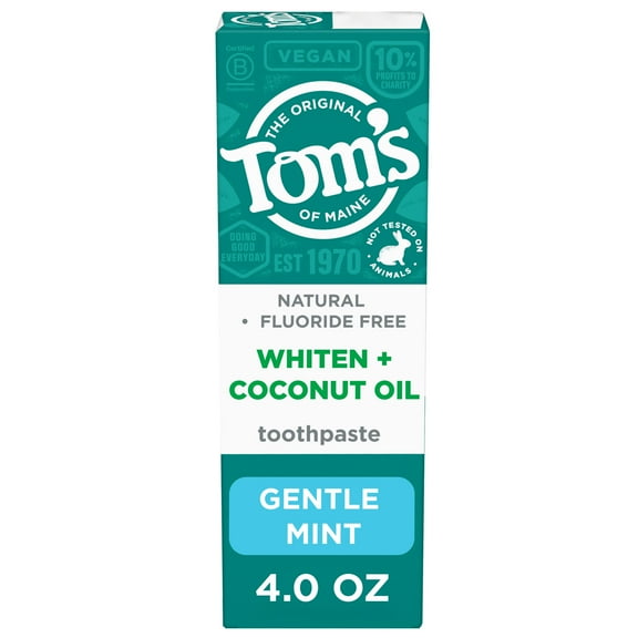 Tom’s of Maine Whiten Plus Coconut Oil Fluoride Free Toothpaste, Gentle Mint, 4.0 oz