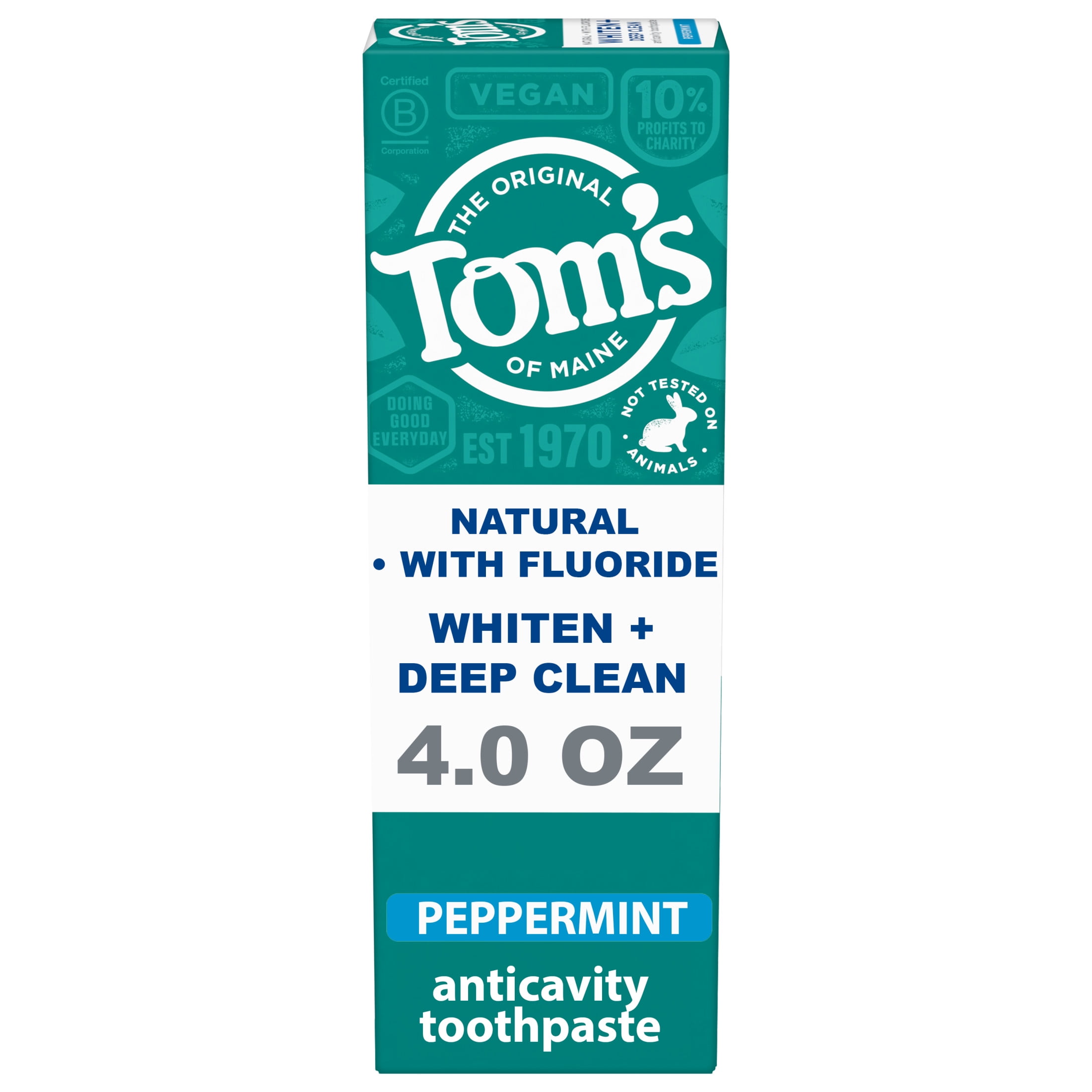 Tom’s of Maine Whiten Plus Deep Clean Natural Whitening Toothpaste with Fluoride, Peppermint, 4.0 oz