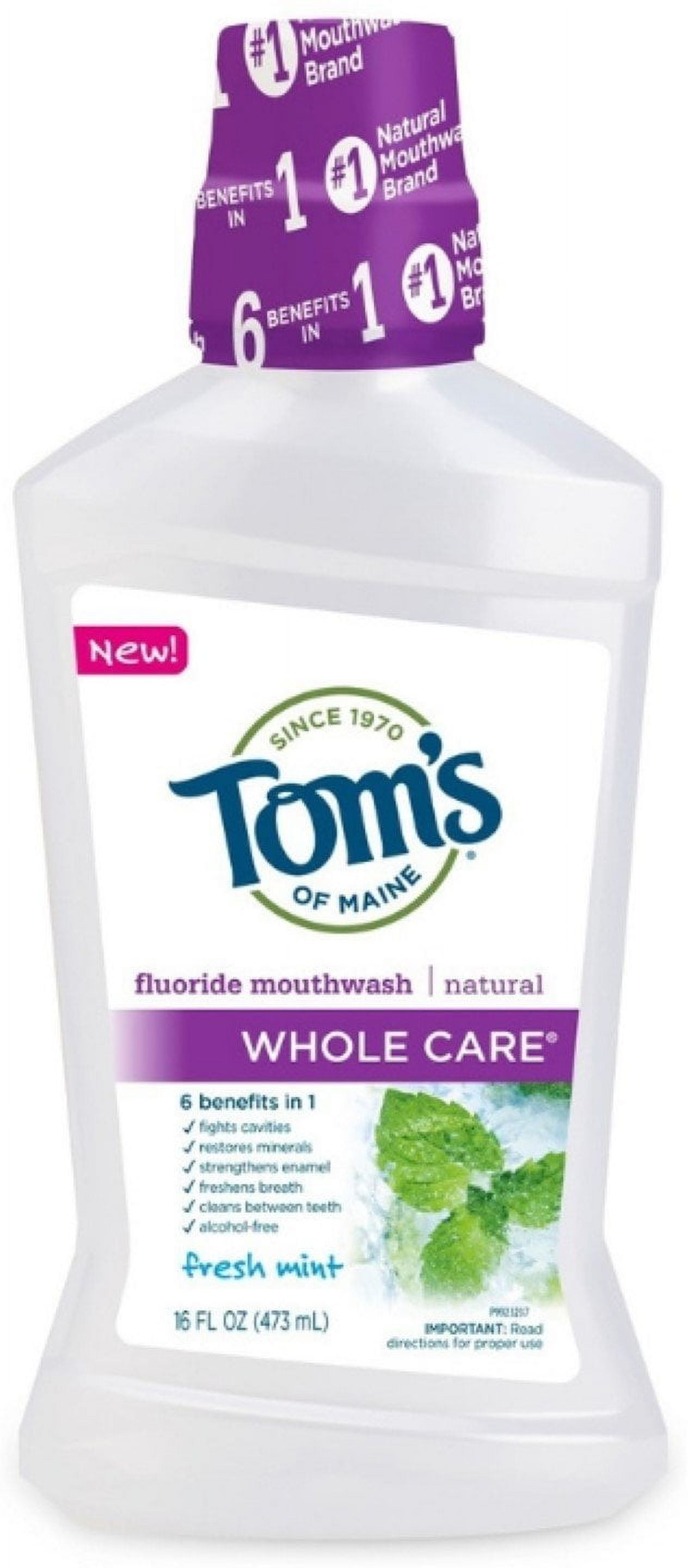 Tom's of Maine Whole Care Mouthwash, Fresh Mint, 16 oz